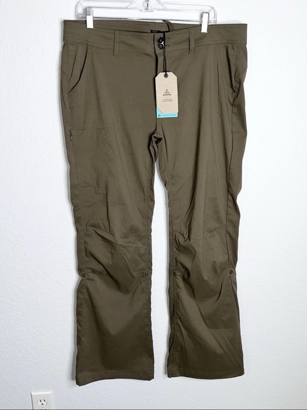 Prana Halle Straight Pant Womens 16 Slate Green Roll Up Hiking Outdoor B2